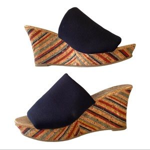 Y Not Striped Cork Wedge Heels Size 8